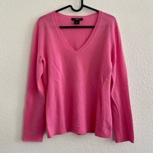 100% Cashmere Ann Taylor Pink V-Neck Sweater Size Medium